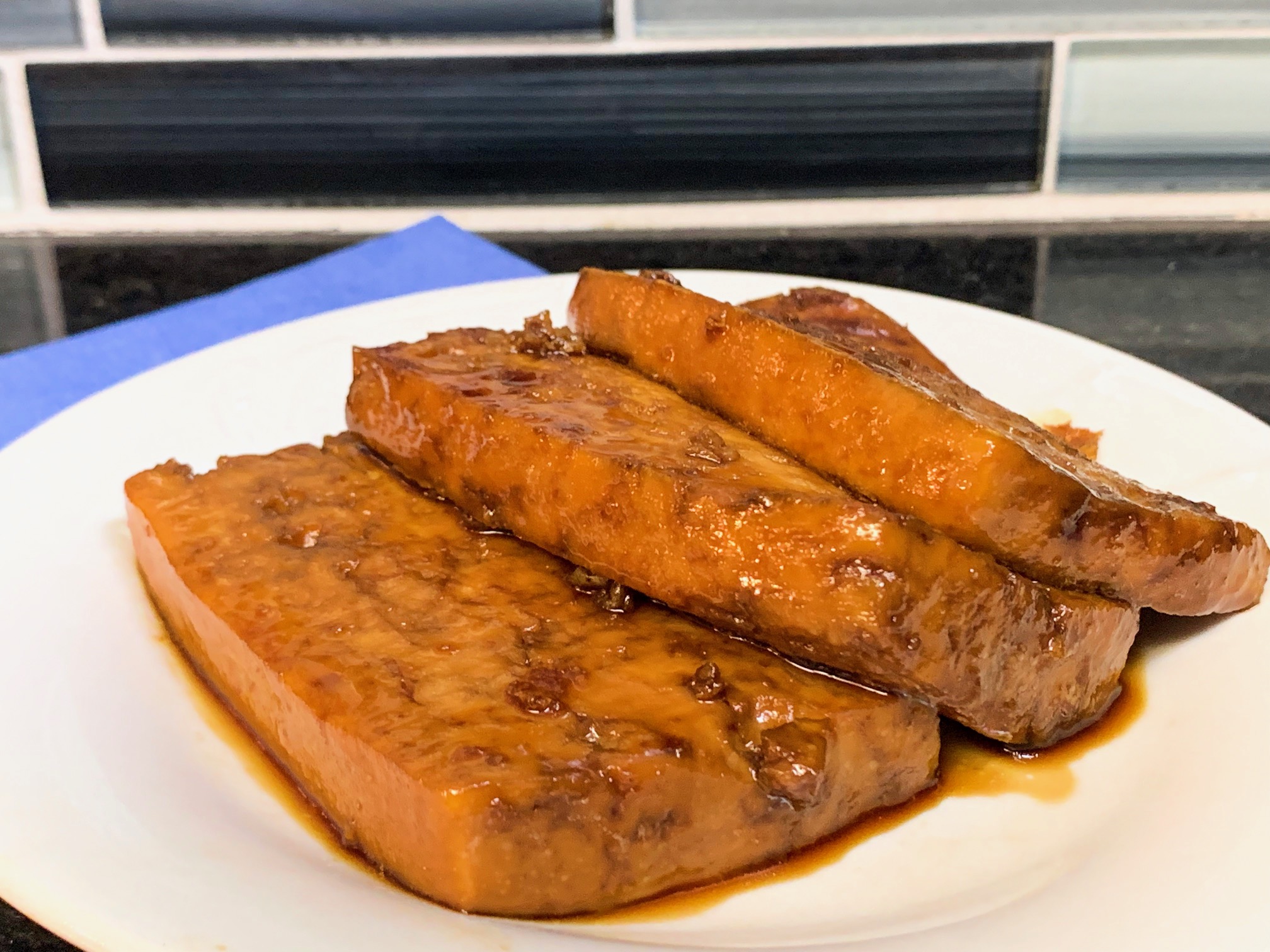 close up photo of sweet and sour tofu in the kitchen