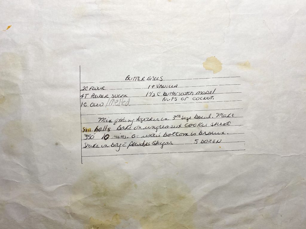 stained handwritten butterball recipe from Italian grandma