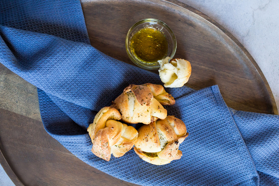 vegan garlic knots dipped in oil