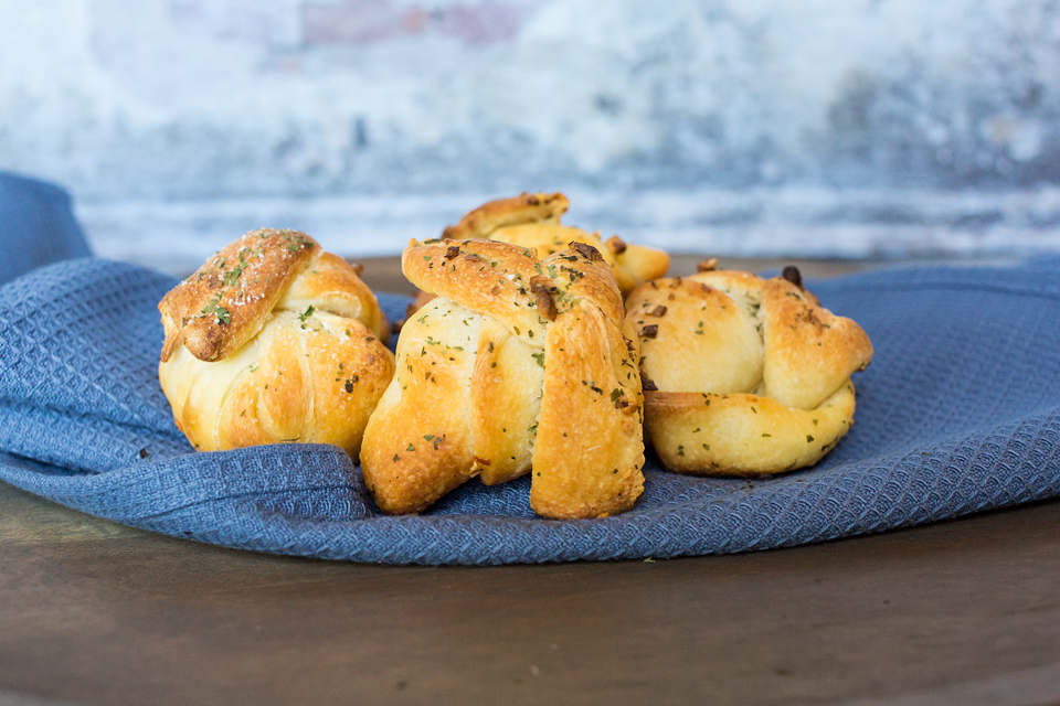 close up photo of vegan garlic knots