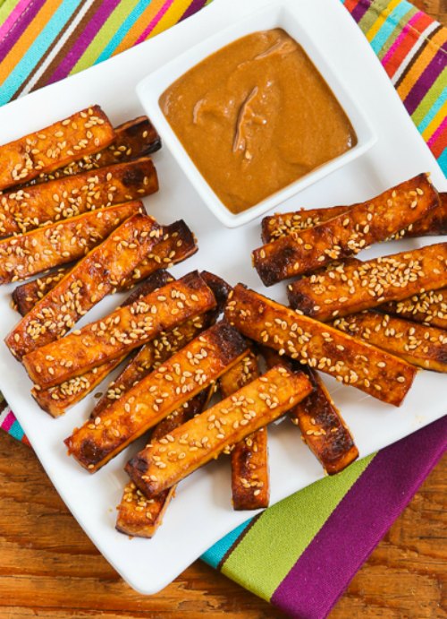 Photo of baked sesame tofu sticks which is the best kids recipe that is vegan