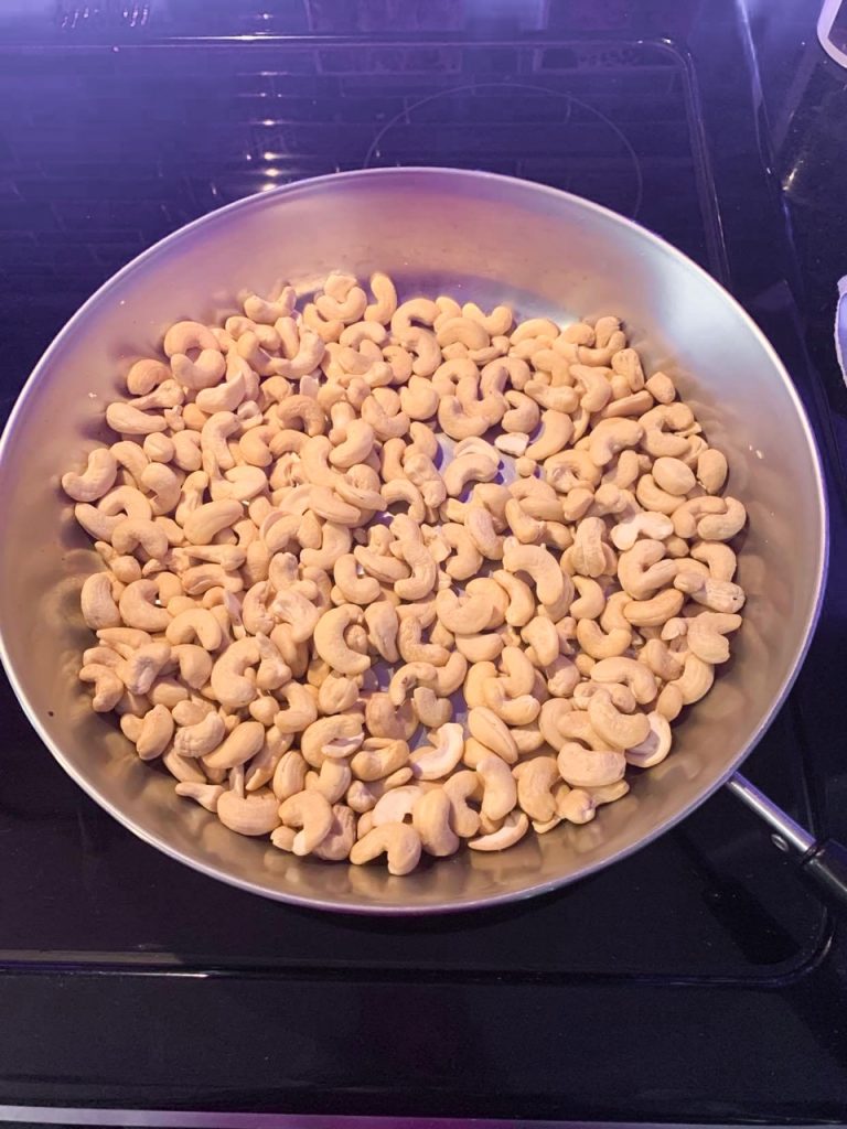 roasting the cashews for homemade cashew butter