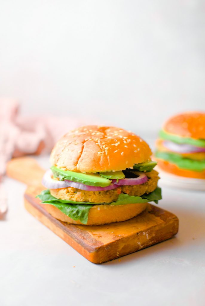 chickpea burgers recipe with lettuce and avocado