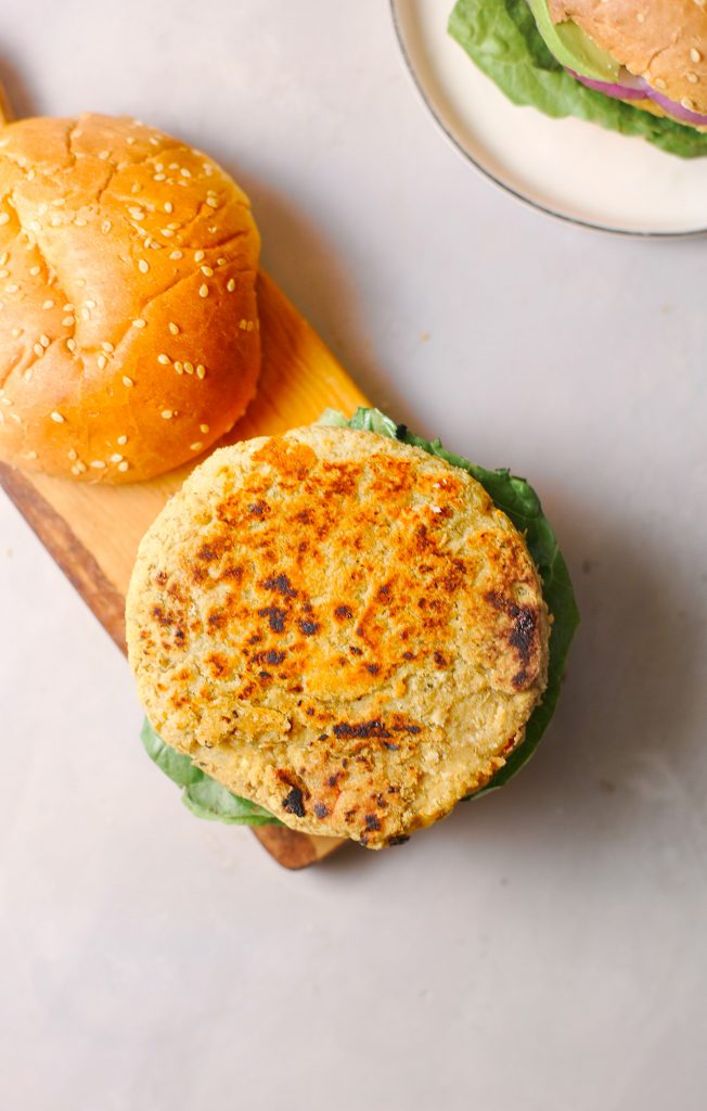 close up of vegan chickpea burger patty