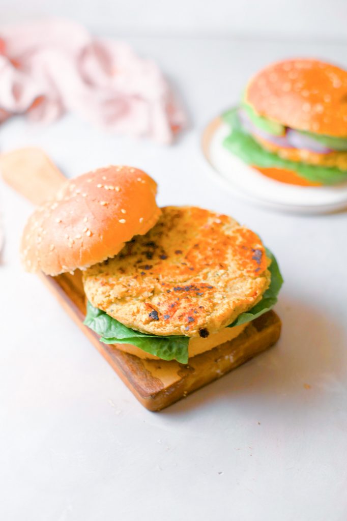 vegan chickpea patty on bun