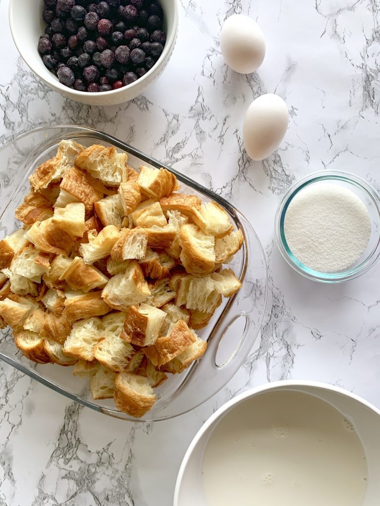 ingredients for blueberry bread pudding