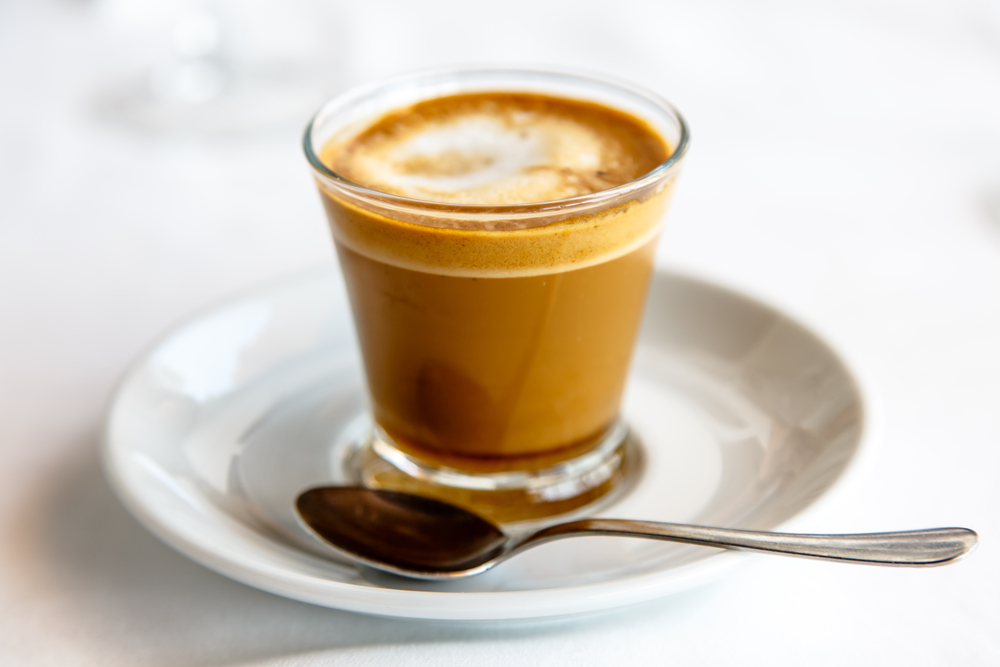 A Spanish Cortado coffee on a table 