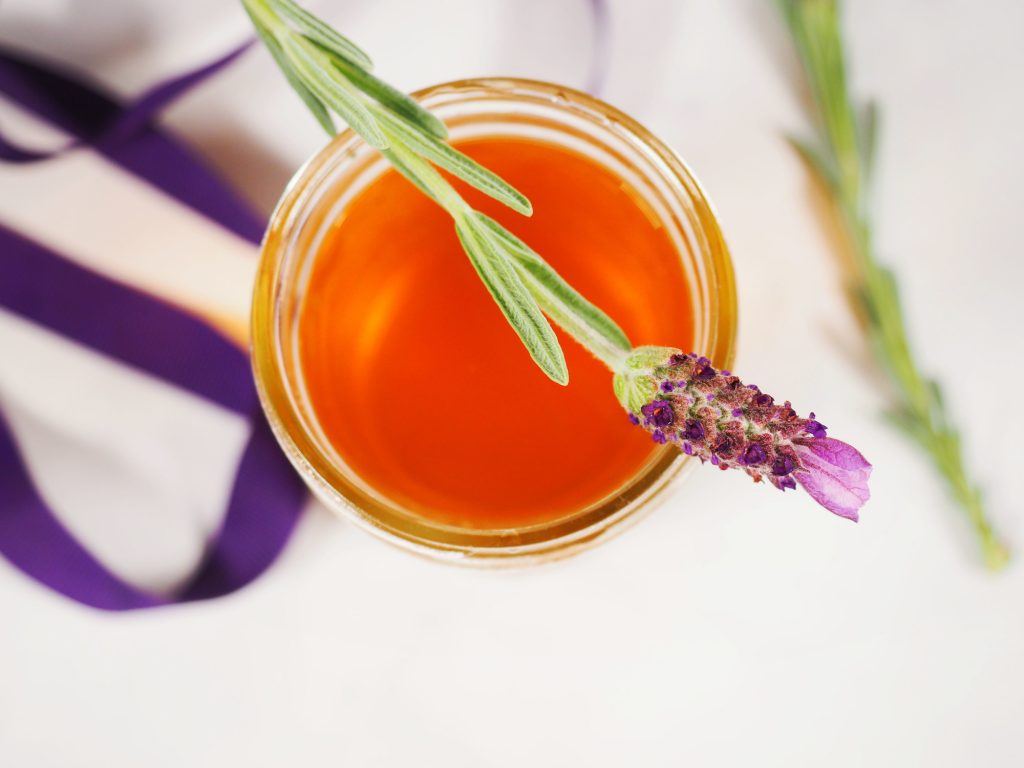 lavender simple syrup with flower bud