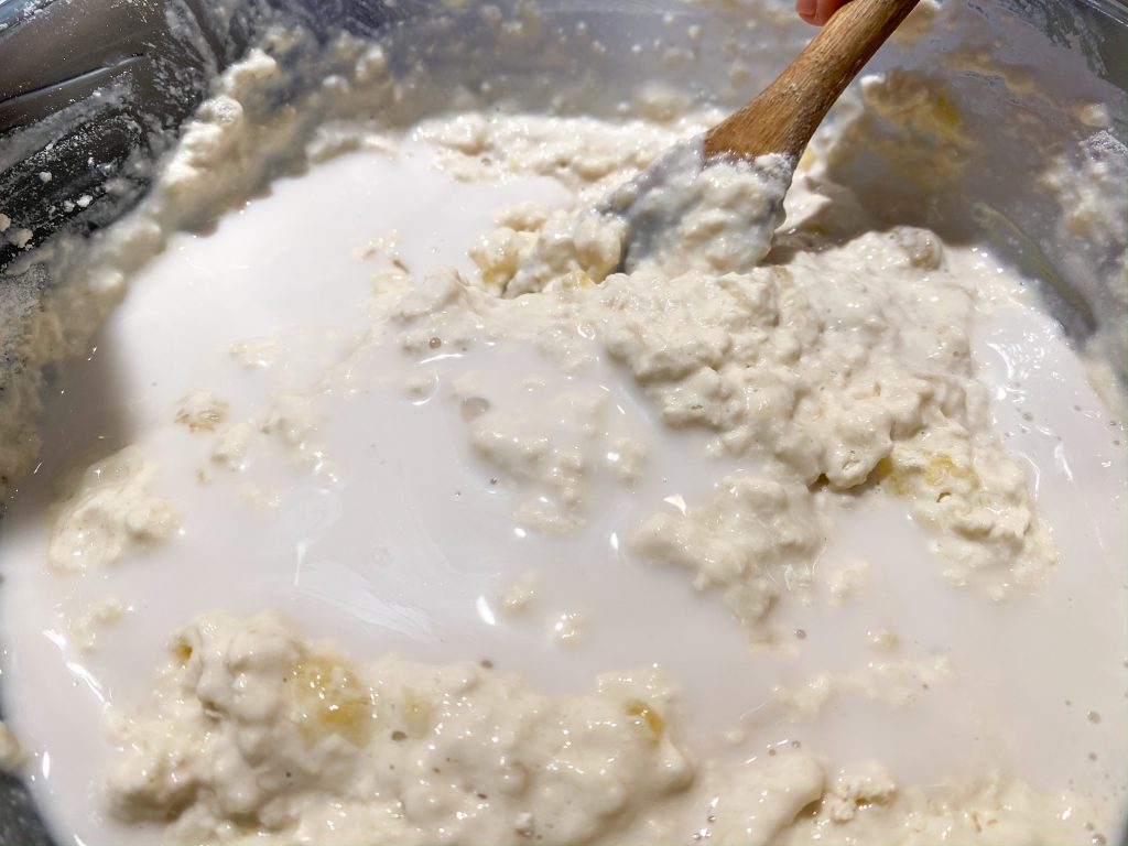 vegan pancake batter with banana and flour