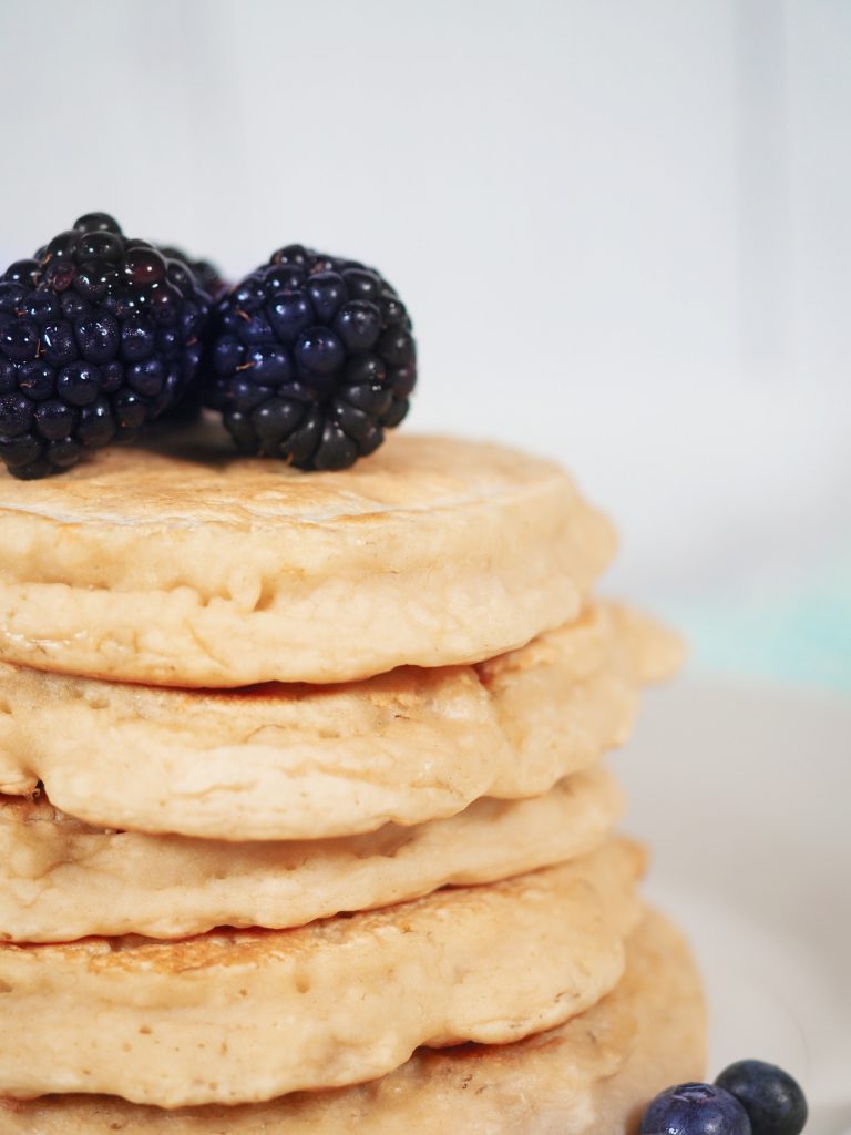 vegan banana pancakes with blackberries