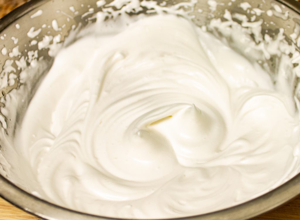 whipped aquafaba in a bowl