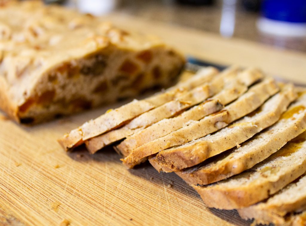 slices of biscotti loaf ready for baking again