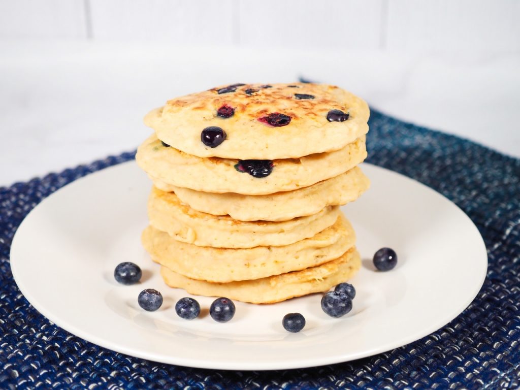 stack of vegan blueberry pancakes