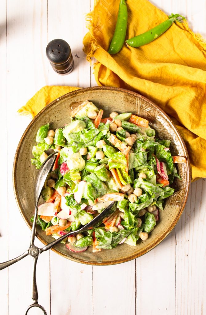 flatlay image of vegan chopped salad