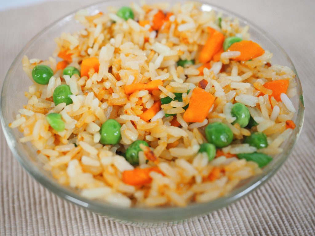 close up of vegan fried rice in bowl