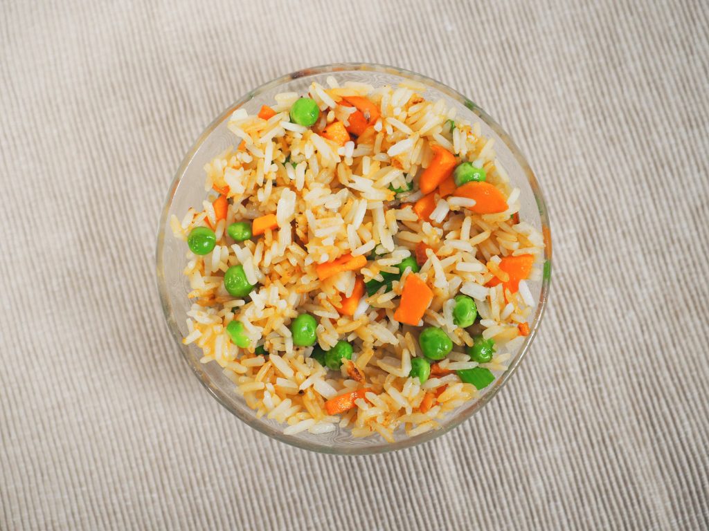 overhead view of vegan fried rice recipe