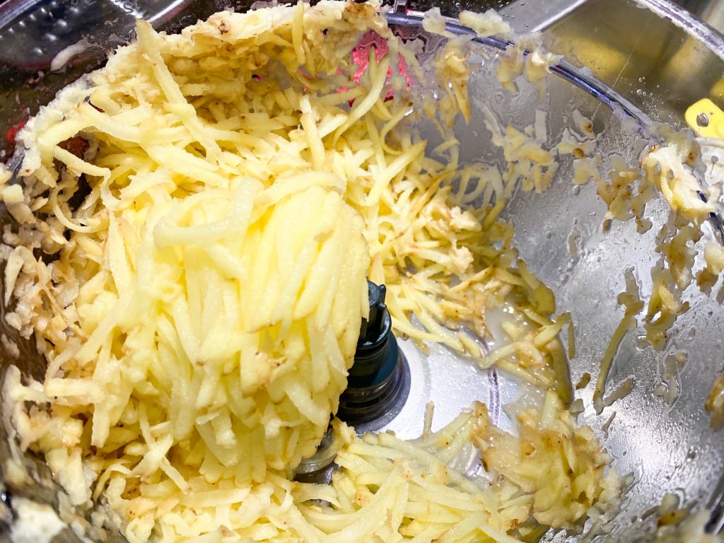 chopped potatoes in food processor