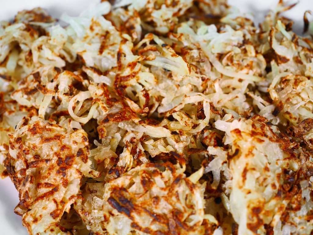 close up of vegan hash browns cooked