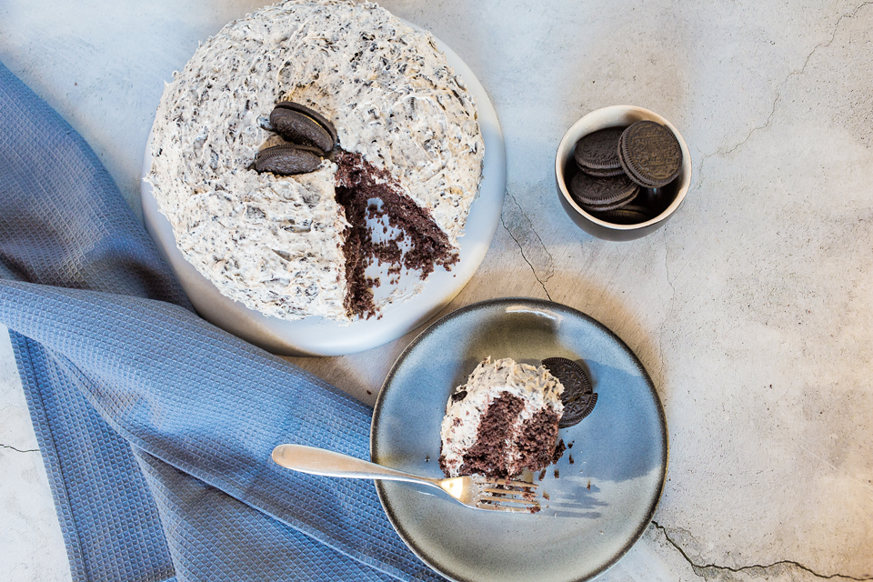 photo of oreo cake that is vegan on counter