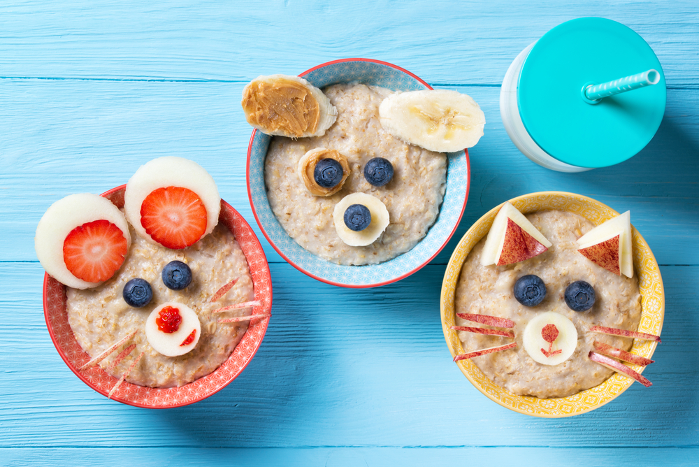 cute bowls of vegan oatmeal for kids