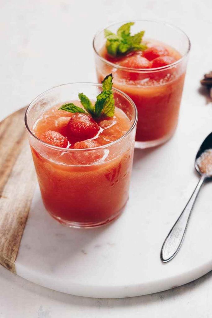 This watermelon peach mocktail is colorful and refreshing