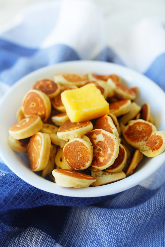 Photo of a bowl serving pancake cereal. 