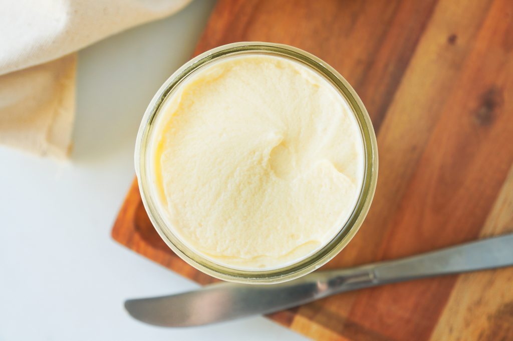 close up view of texture on homemade vegan butter