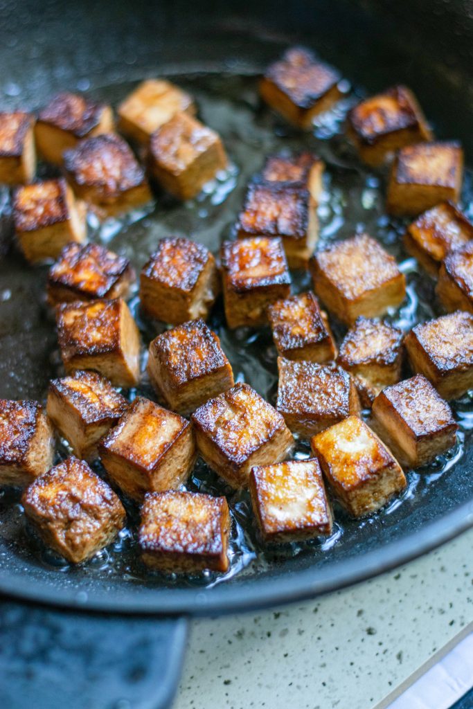 frying kung pao tofu