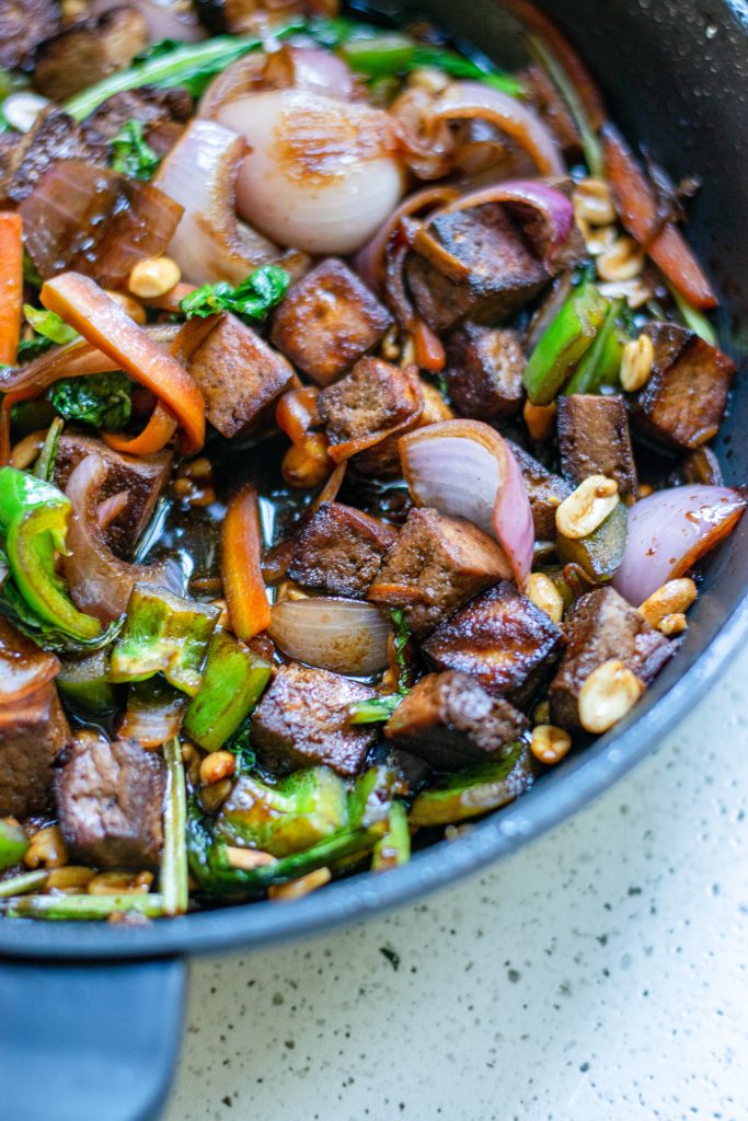 close up of kung pao tofu