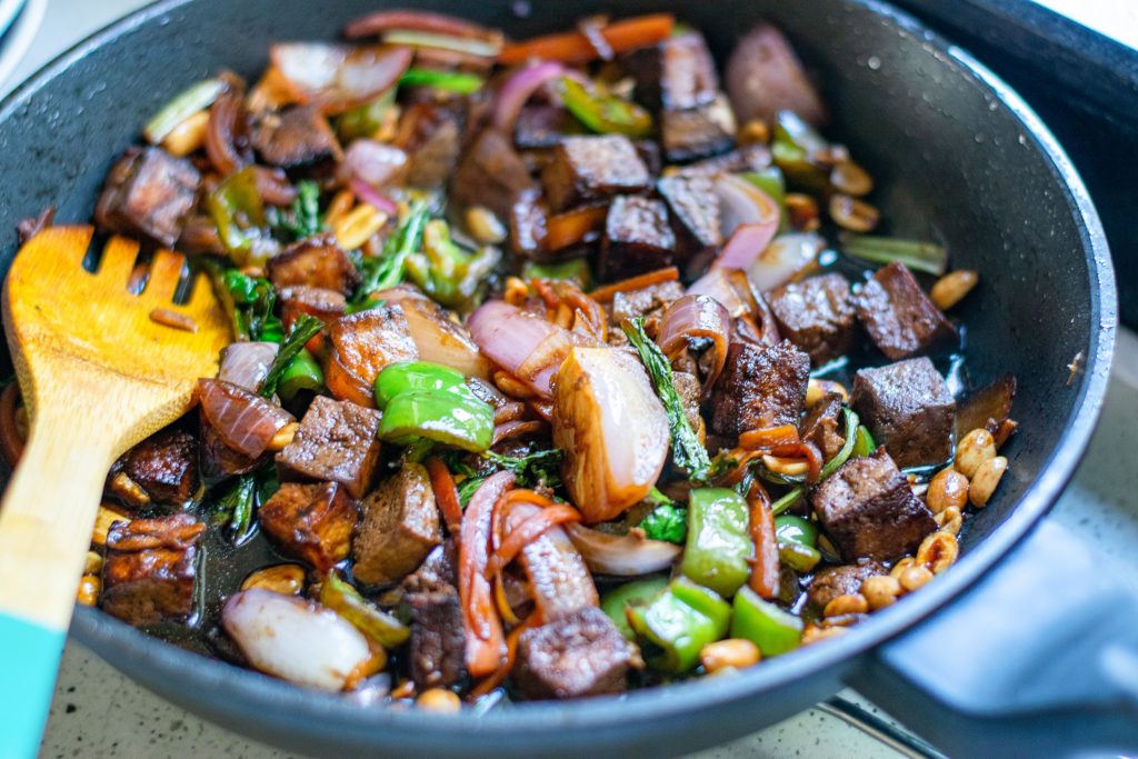 veggies in kung pao tofu with sauce
