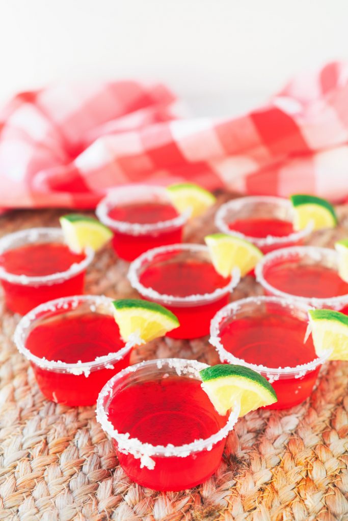 margarita vegan jello shots with limes on twine place mat