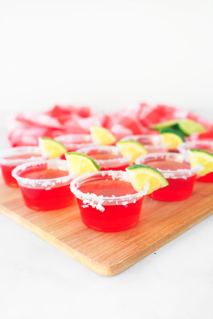 strawberry margarita vegan jello shots on tray
