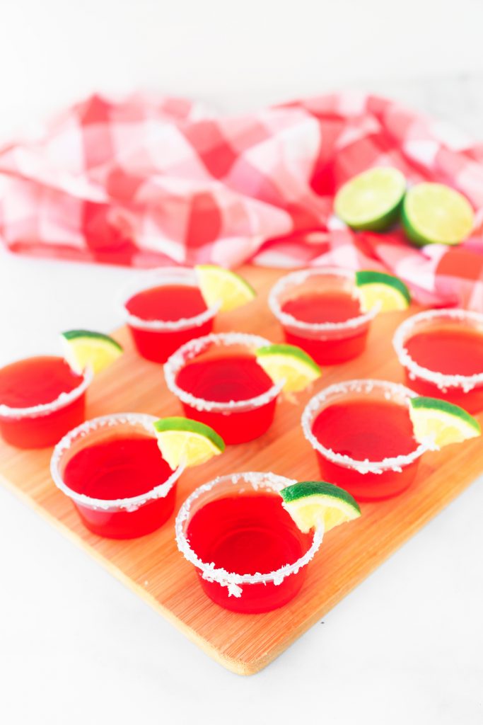 cute strawberry margarita vegan jello shots on tray