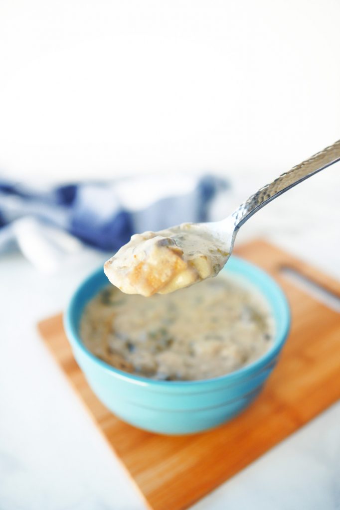 spoonful of vegan clam chowder soup