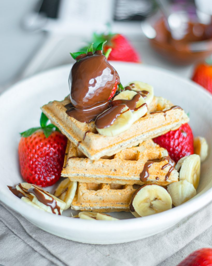 chocolate covered strawberry topping a easy vegan waffles recipe 