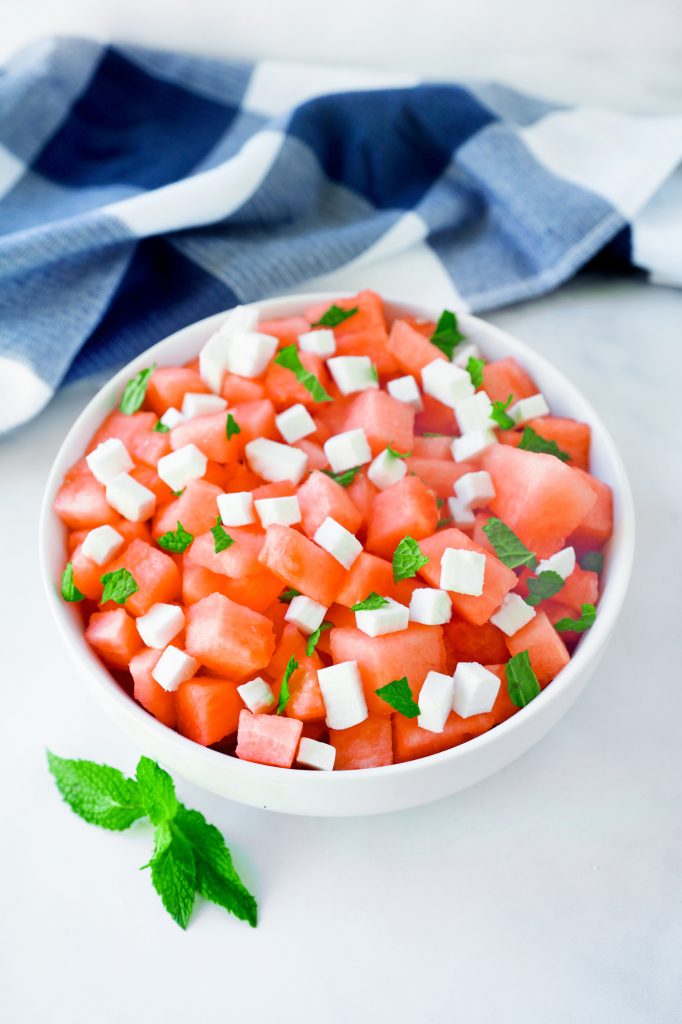 vegan watermelon salad with mint and feta