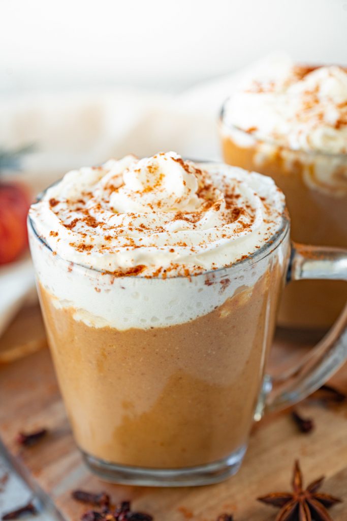 close up of healthy pumpkin spice latte starbucks copycat in cup