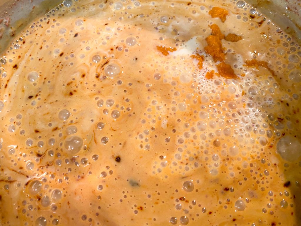 vegan pumpkin spice latte mixture in pan