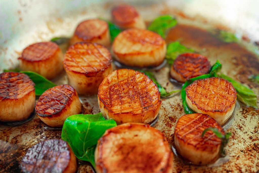 pan seared vegan scallops made out of king oyster mushrooms