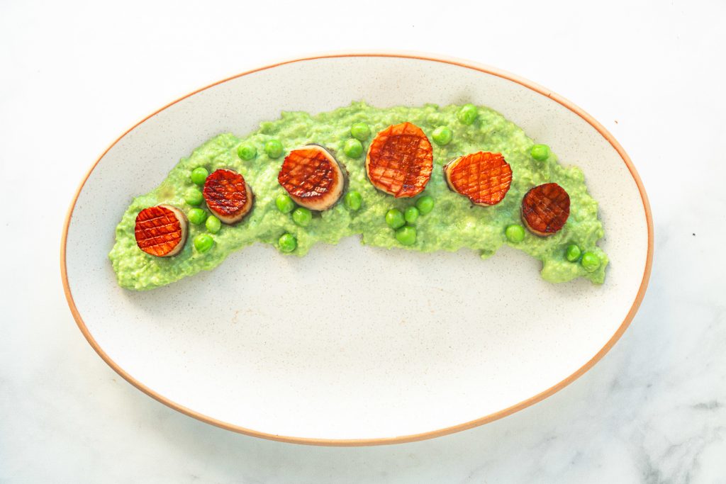 vegan scallops over pea puree