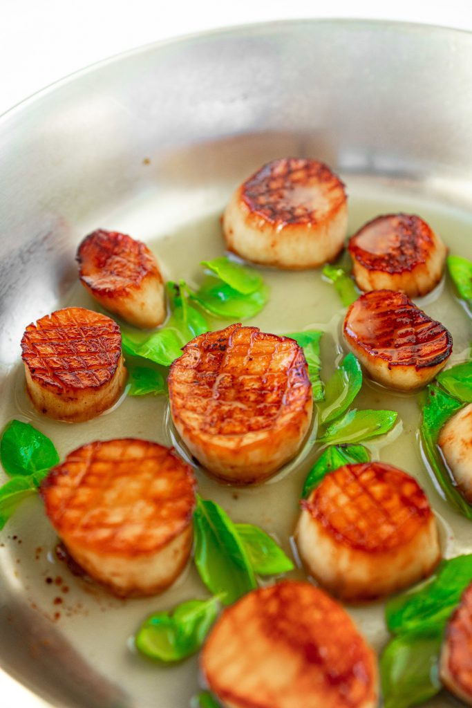 vegan scallops in lemon garlic butter with basil