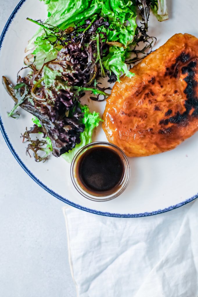 vegan steak with vegan steak sauce