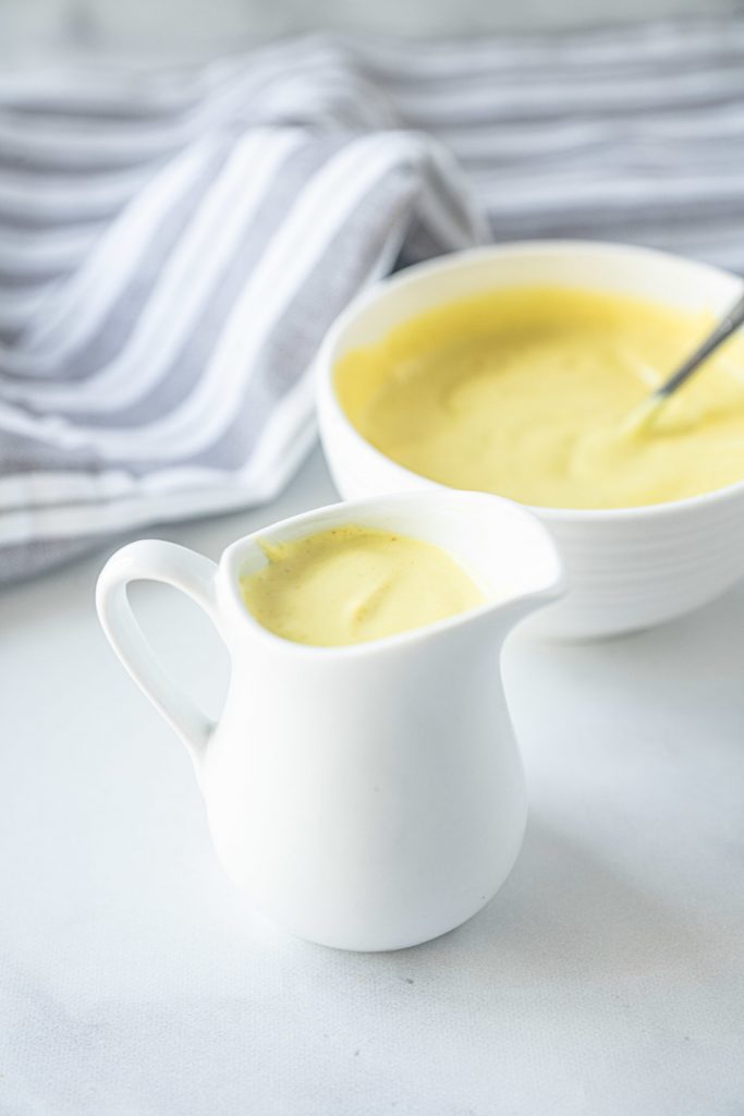 vegan hollandaise sauce no tofu and no nuts in a small bowl