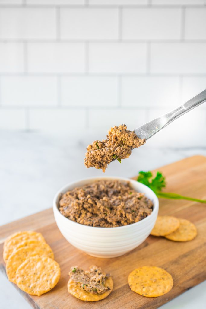 vegan pate recipe on a knife to be spread