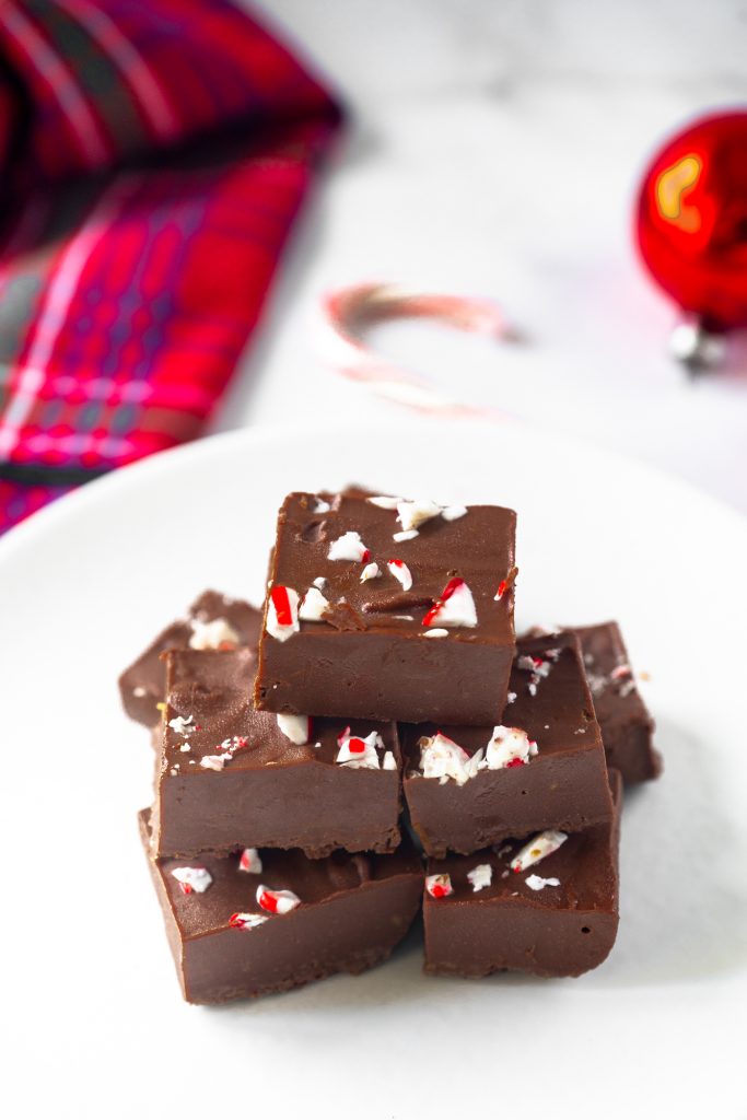 close up image of vegan peppermint fudge