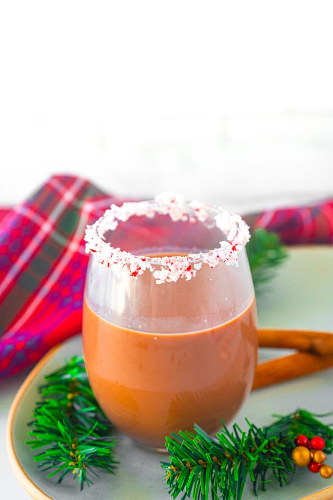 chocolate peppermint martini on serving tray