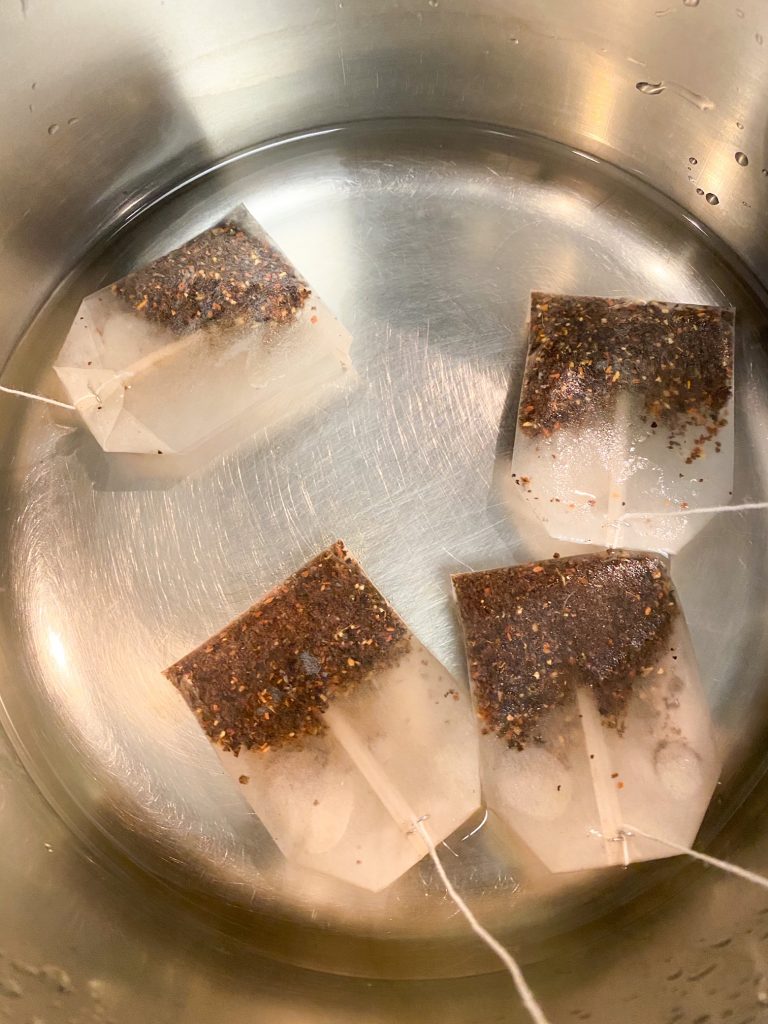 chai teabags steaping in water