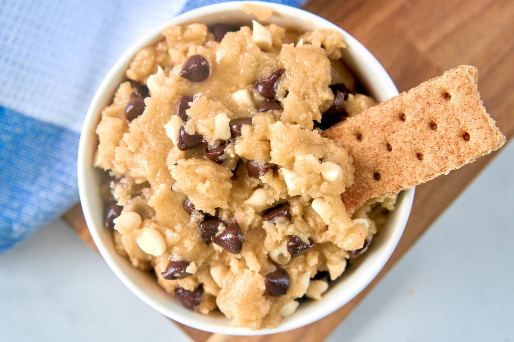 above photo of vegan edible cookie dough with graham cracker