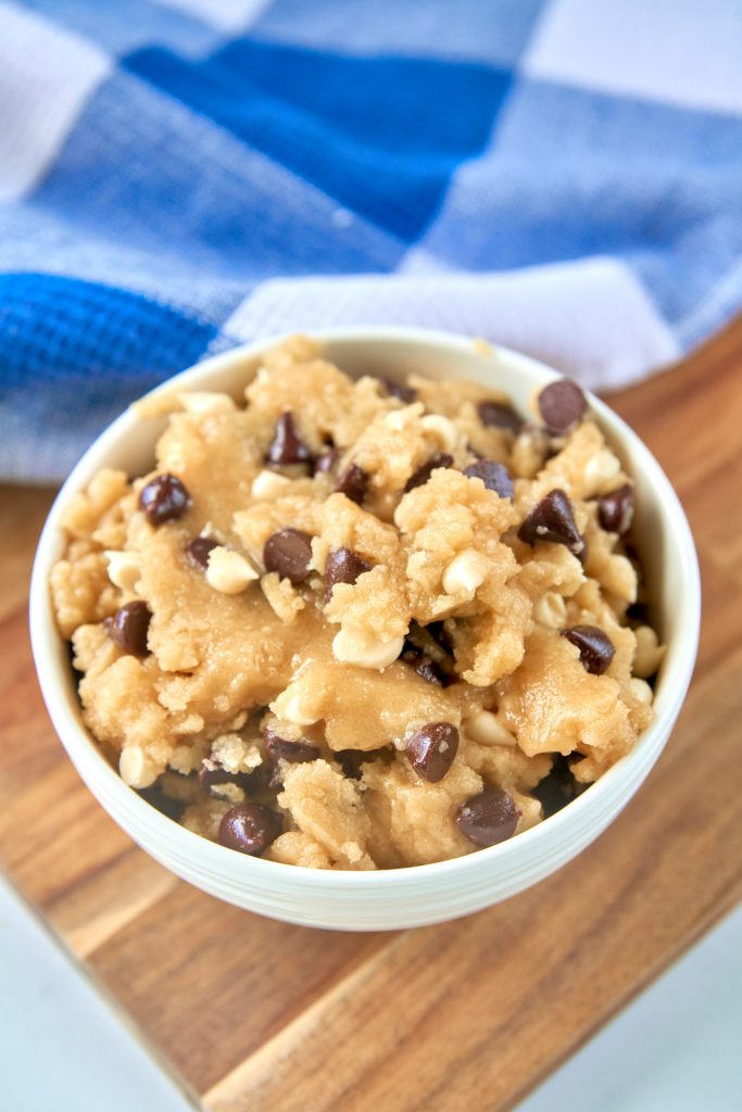 bowl of vegan cookie dough that is safe to eat