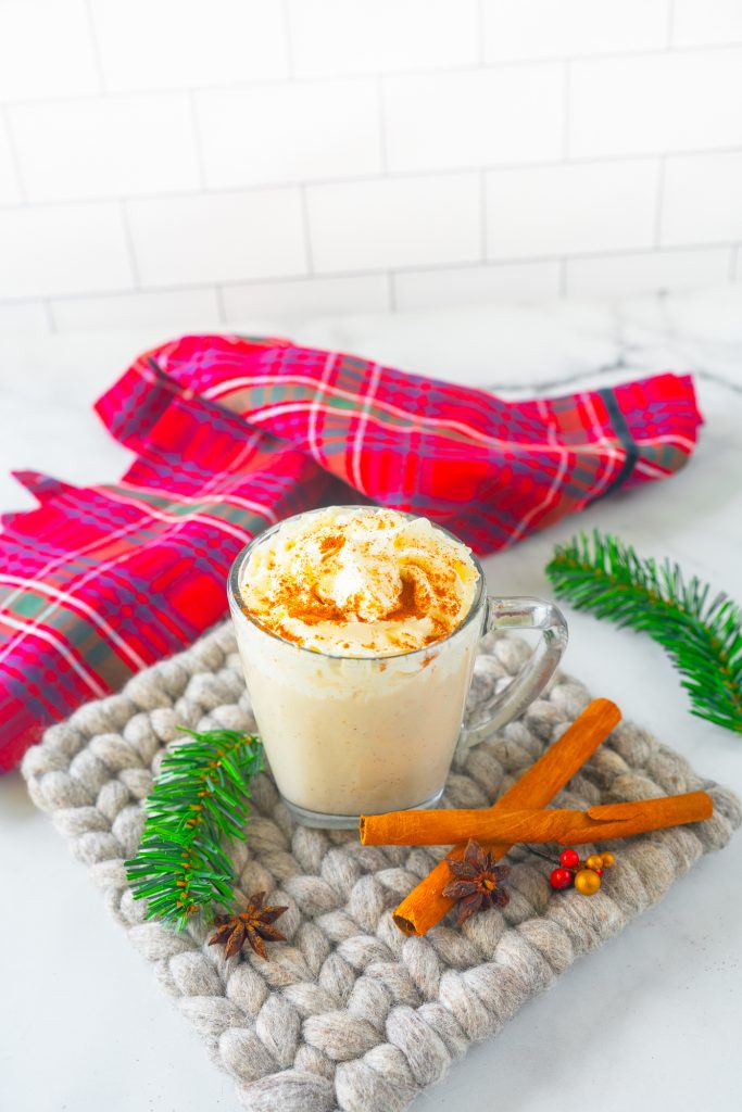 dairy free eggnog on a serving tray
